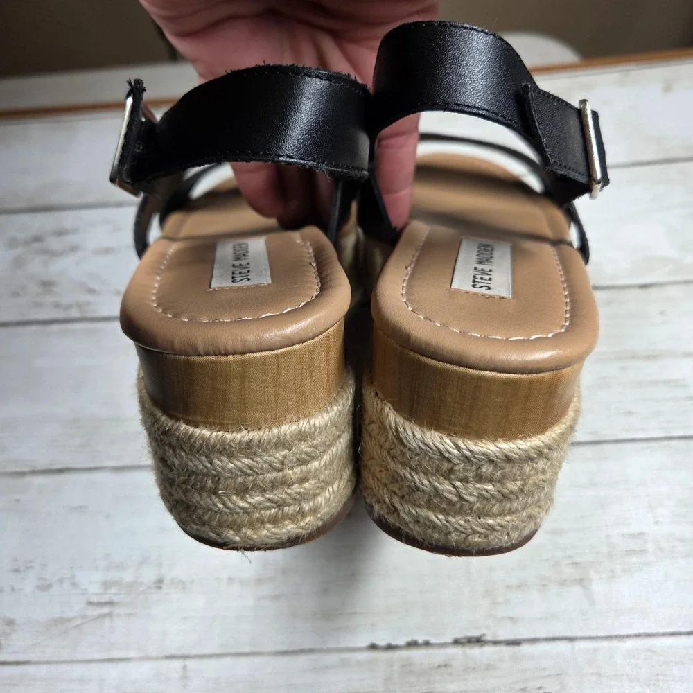 Steve Madden Fifer Platform Espadrille Sandal Women 9.5M Black Leather Studded